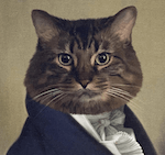 portrait of a cat wearing coat and tie